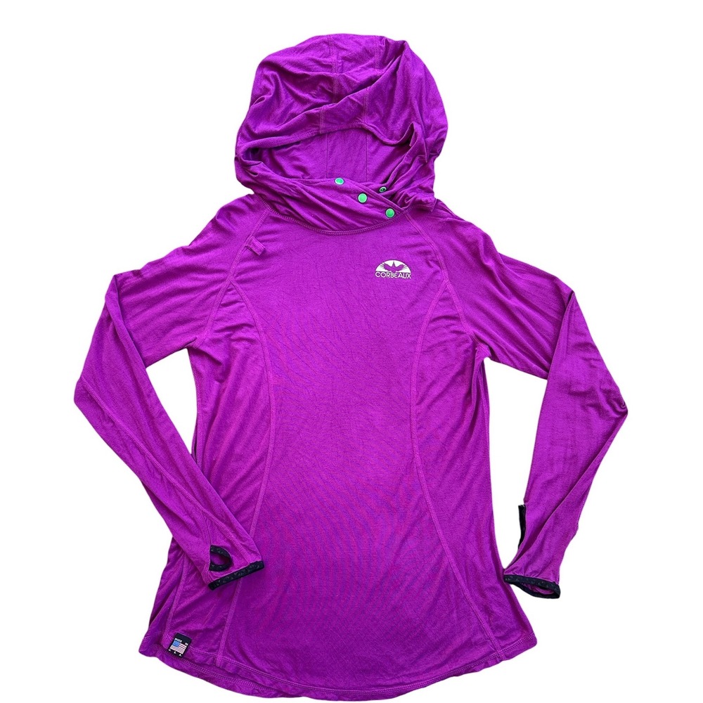 Corbeaux Hoodie Womens Medium Purple‎ Excellent Made in USA Thumbhole Cowl Neck